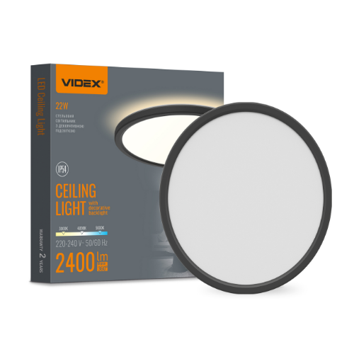 LED Светильник 22W 3000K-4000K-5000K с декоративной подсветкой черный VL-DL5R-22CB Videx | Зображення 2