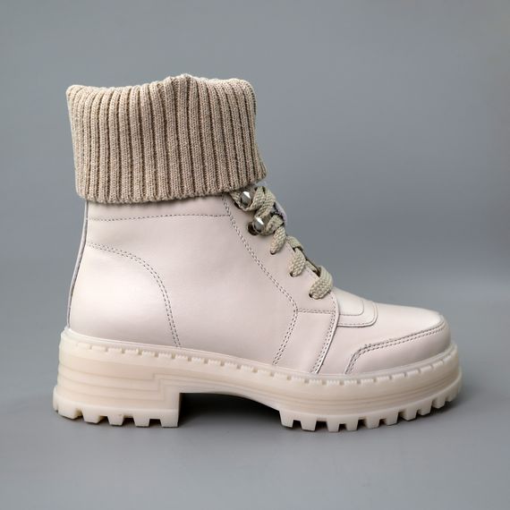 Черевики жіночі шкіряні хутро 590408 Бежеві 36 37 38 39 40 41