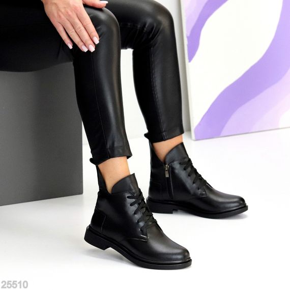 Дизайнерські зимові шкіряні низькі чорні черевики асиметричний дизайн | Зображення 5