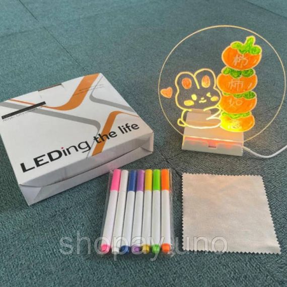 Круглий світильник-нічник WordPad AND 5502 15 см від USB • LED-дошка для нотаток AND 5502 з маркером для дому, офісу та декору | Зображення 4