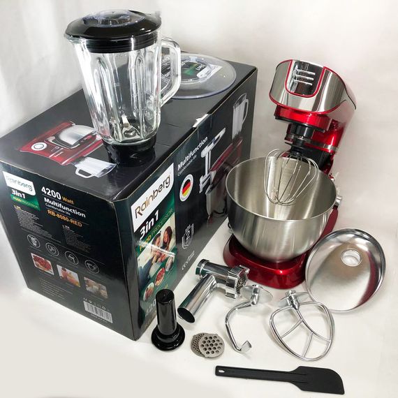 Багатофункціональний кухонний комбайн Rainberg RB-8080 Тістоміс, М'ясорубка, Блендер, QR-637 Потужний блендер | Зображення 2