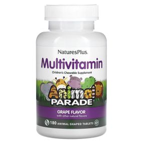Вітаміни для дітей, Multi-Vitamin and Mineral, Nature&#039;s Plus, Animal Parade, смак винограду, 180 тварин