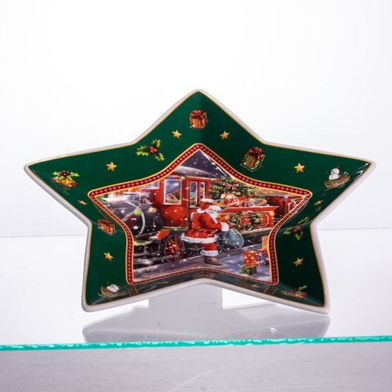 Блюдо сервировочное новогоднее для закусок Santa 25.5 (см) из фарфора HP-SDHK-20 | Зображення 2
