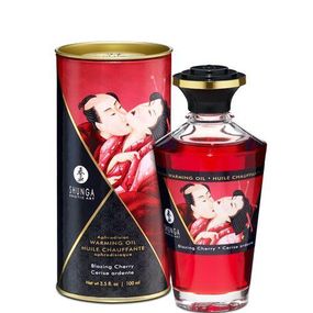 Разогревающее масло Shunga Aphrodisiac Warming Oil - Blazing Cherry (100 мл) без сахара, вкусный sexstyle