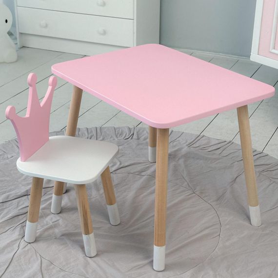 Дитячий  прямокутний стіл і стільчик корона з білим сидінням. Столик рожевий дитячий | Зображення 2