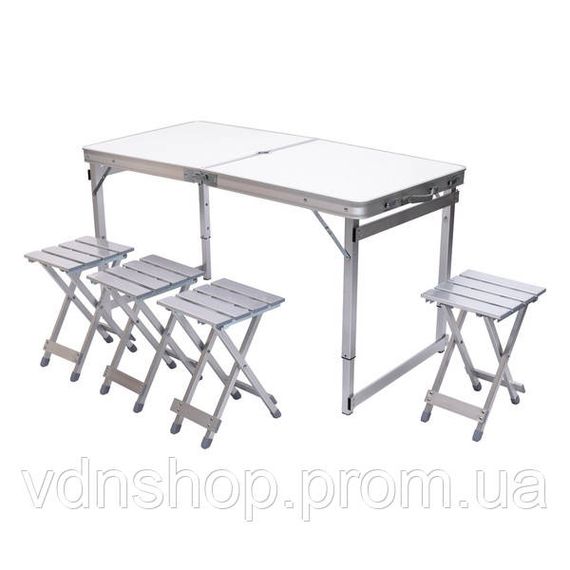 Раскладной стол + 4 стула кемпинговый набор для пикника, рыбалки, отдыха, туризма Белый JY-12061W