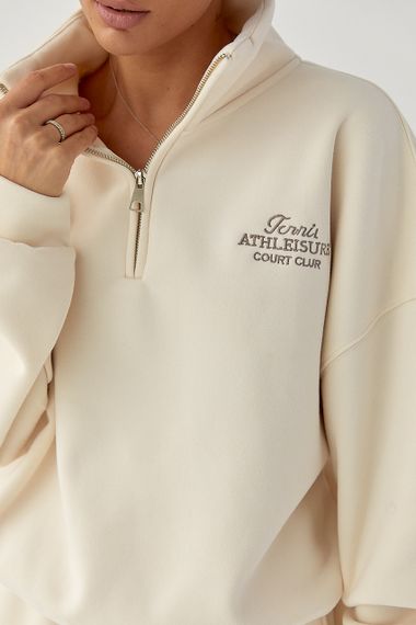 Утеплений спортивний костюм із штанами палаццо та світшотом - кремовий цвет, L/XL (є розміри) | Зображення 3