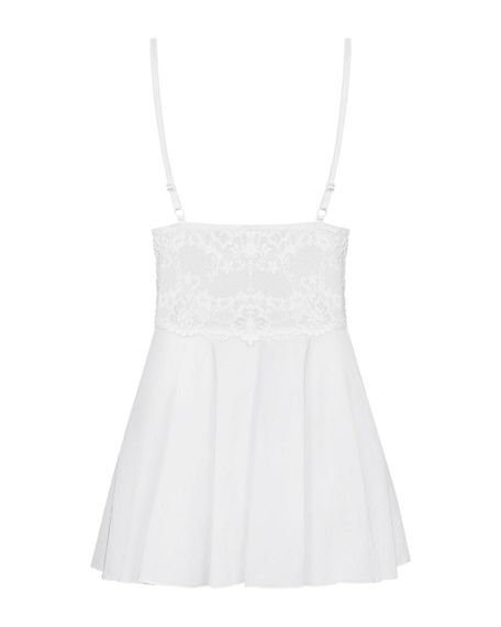Сатиновий пеньюар з мереживом Obsessive 810-BAB-2 babydoll & thong L/XL, білий, пеньюар, танга | Зображення 5