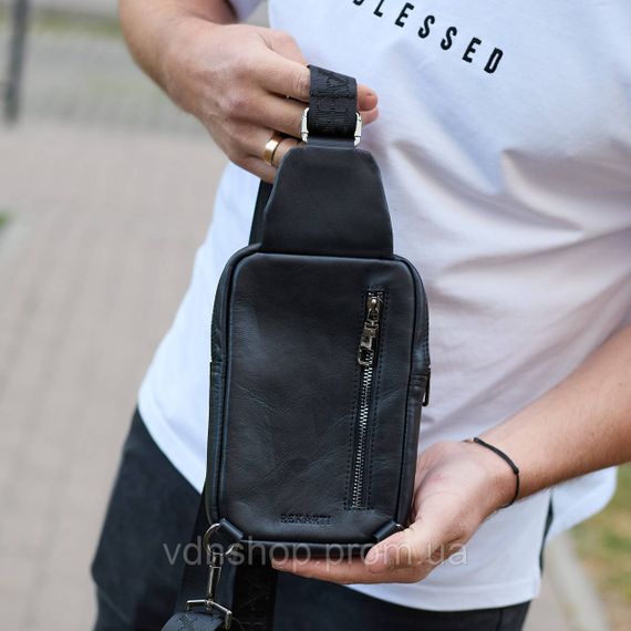 Чоловіча сумка-слінг через плече 13х20х5, бананка нагрудна з візерунком для телефону, чорна | Зображення 9