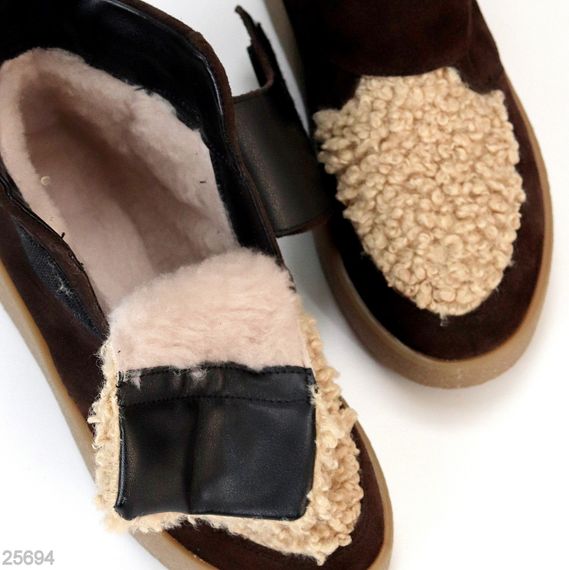 Молодежные шоколадные замшевые зимние ботинки с бежевым мехом | Зображення 7