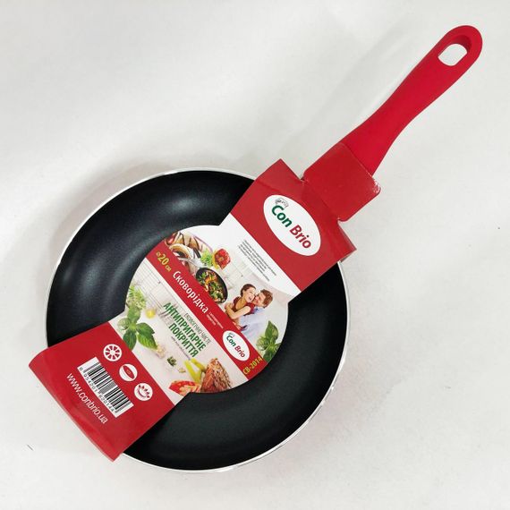 Сковорода Con Brio CB-2014 із антипригарним покриттям Pfluon 20 см, якісна сковорода. Колір: червоний | Зображення 4