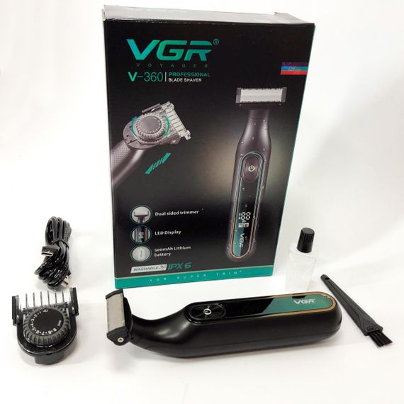 Электробритва VGR V-360 GREEN, Беспроводная электробритва, Триммер для усов, Электробритва с насадками | Зображення 9
