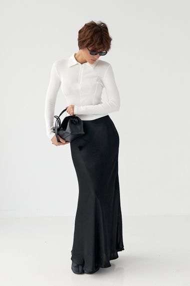 Укорочений лонг-поло із блискавкою на горловині - білий цвет, M (є розміри) | Зображення 2