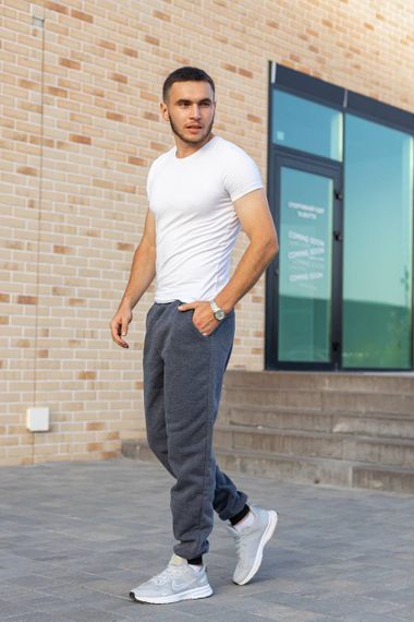 Мужские теплые спортивные штаны на флисе DU0211 цвет серый, размер M | Зображення 4