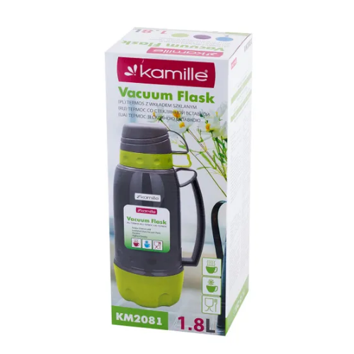 Термос 1,8л зі скляною колбою і 3 пластиковими чашками  KAMILLЕ 2081 | Зображення 6