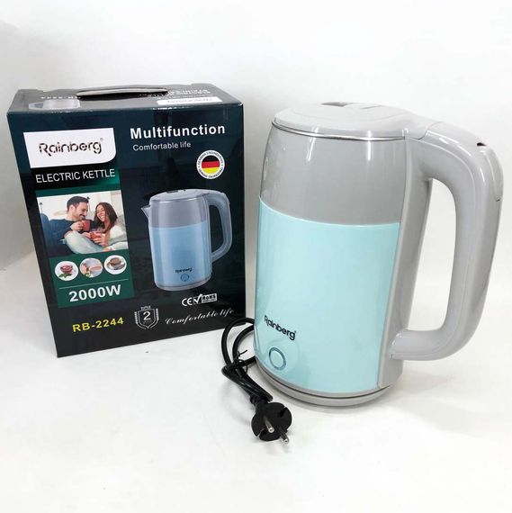 Електрочайник дисковий Rainberg RB-2244 2000 Вт 2л, стильний електричний чайник. VJ-761 Колір: блакитний | Зображення 1