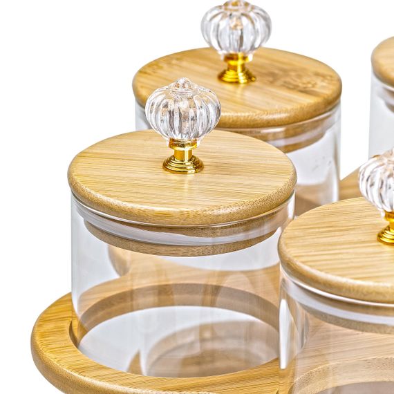 Банки для сыпучих продуктов набор из 6 штук по 580 мл на деревянной подставке HP16292 | Зображення 5