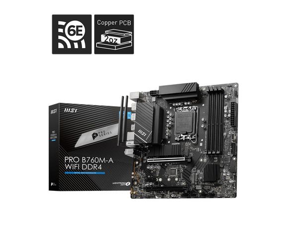 Материнcька плата MSI PRO B760M-A WIFI DDR4 s1700 B760 4xDDR4 M.2 HDMI DP WiFi BT mATX 911-7D99-055 | Зображення 4