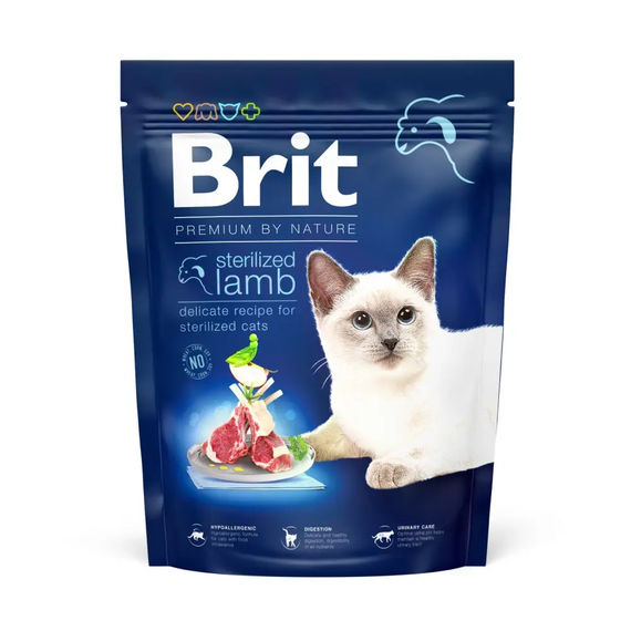 Сухий корм Brit Premium by Nature Cat Sterilized для дорослих стерилізованих кішок, з ягнятком 300 г