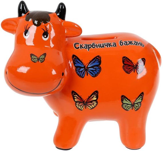 Скарбничка керамічна Корівка Скарбничка бажань 14х17см оранжева