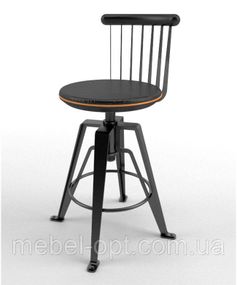 Стул полубарный Gazelle Black Back Loft черный со спинкой, с винтовой регулировкой высоты, в стиле лофт