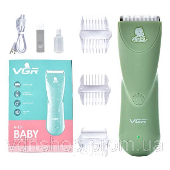 Дуже тиха бездротова машинка для стрижки волосся дітей VGR V-150 з насадками. Колір: зелений LI-82 | Зображення 5