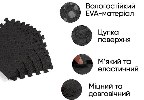 Татамі мат EasyFit 8 шт (30х30 см) ластівчин хвіст чорний (EF-1950-30-BK) | Зображення 2