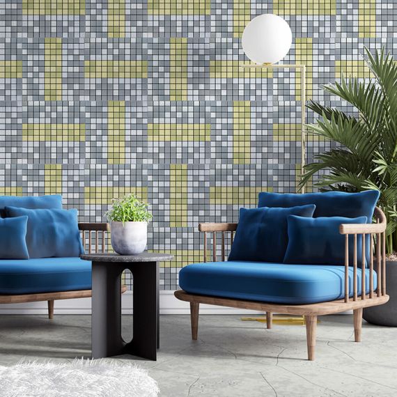 Самоклеюча алюмінієва плитка срібна із золотом мозаїка 300х300х3мм SW-00001826 (D) | Зображення 4