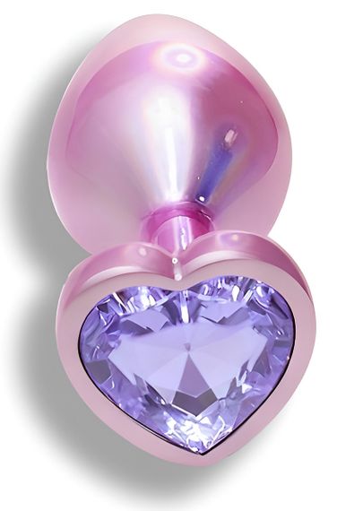 Анальная пробка с кристаллом EGZO - Pink Perl Heart Plug Amethyst, size S Sex Aura | Зображення 1