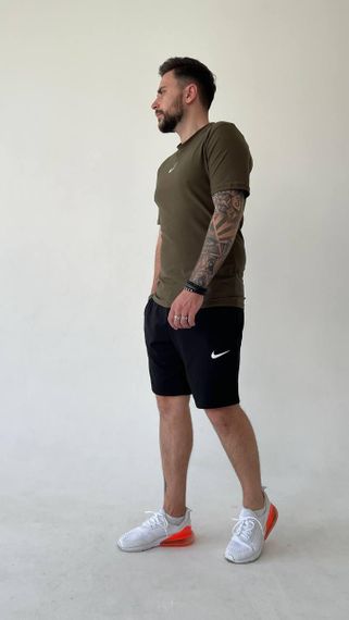 Мужской летний комплект двойка с футболкой и шортами, размер 46, цвет черный с хаки | Зображення 6