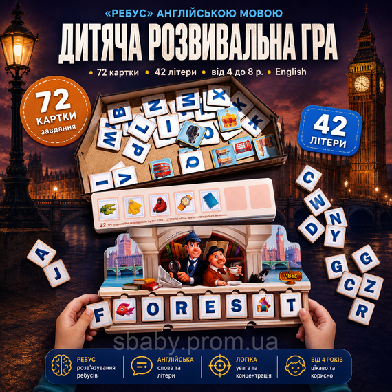 Настільна розвивальна гра з дерева «Англійські слова» Ubee Навчальний набір для вивчення англійської мови