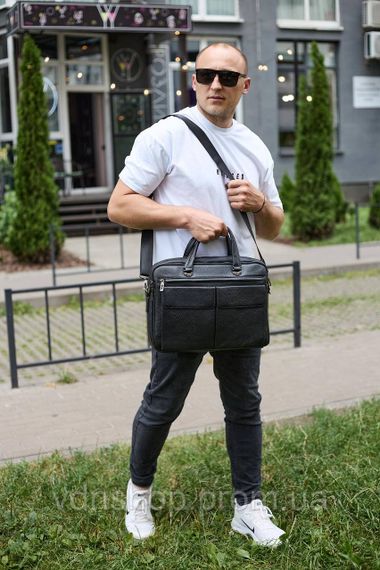 Сумка чоловіча офісна через плече 39х29х10, практичний шкіряний портфель для бізнесу, сумочка для навання, чорний | Зображення 4