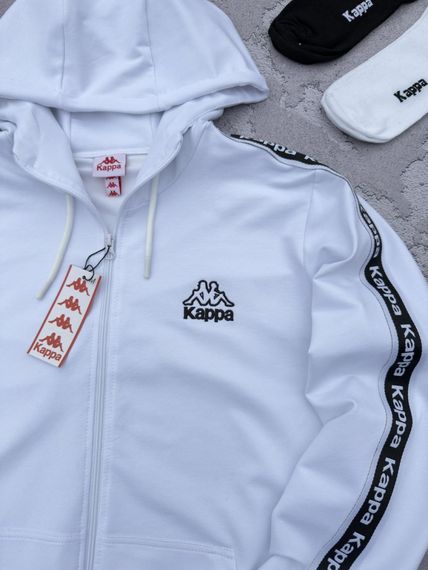 Костюм Kappa білий Зіп худі чорні штани  + 2 пари шкарпеток у подарунок | Зображення 1