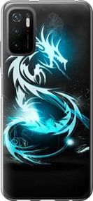 Чехол на Xiaomi Poco M3 Pro Бело-голубой огненный дракон из силикона FCh_051997