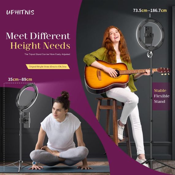 Кільцева лампа UPhitnis 35 см зі штативом і тримачем для телефона, кільцева лампа для селфі зі штативом | Зображення 6