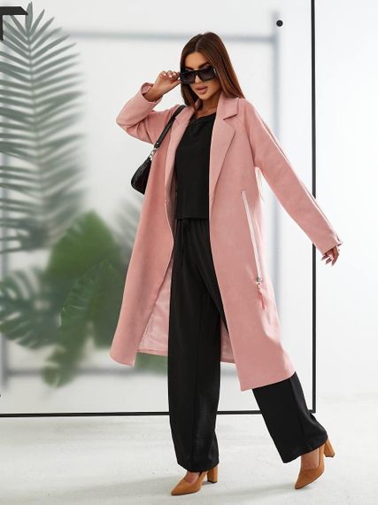 Замшеве Пальто жіноче з підкладкою арт.M100 рожева пудра | Зображення 3