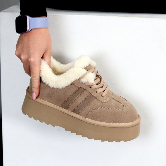 Модні зимові кросівки уги натуральна замша колір Лате 39