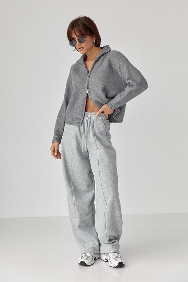 Короткий в'язаний кардиган на блискавці - сірий цвет, ONE SIZE (є розміри) | Зображення 2