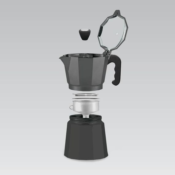 Кавоварка гейзерна 150мл (3 порції) алюмінієва MR-1666-3-BLACK Espresso Moka Maestro | Зображення 1