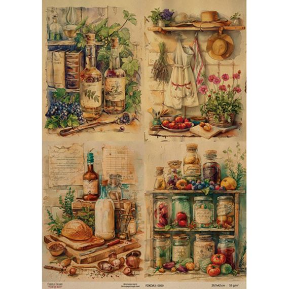 Декупажная карта на крафт-бумаге "Ботаника Винтаж" FDKDA3-0059, 29,7x42 см