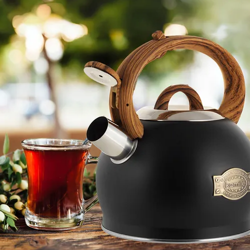 Чайник 2л нержавіюча сталь зі свистком з ручкою "soft-touch" (ручка:чорний) 851 KAMILLE