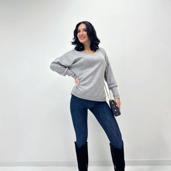 Женская красивая ангоровая кофта с V-образным вырезом GF04166 цвет серый, размер 50/52