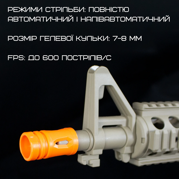 Гель Бластер на Орбізах Електричний Автомат M4A1 Преміум Якості Зброя Орбіган з Акумулятором + Коліматор BB M4 CQB Койот | Зображення 2