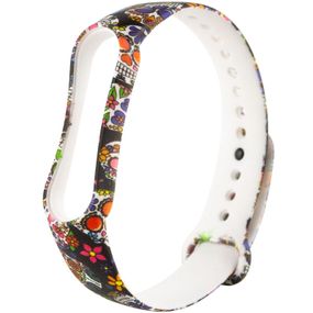 Силиконовый ремешок с рисунком для Xiaomi Mi Band 5 / 6 Цветные черепа / Черный