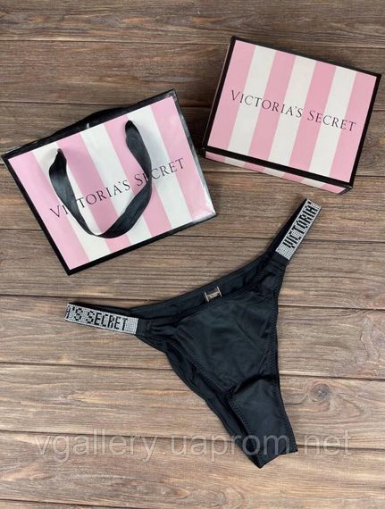Жіночі трусики буферикова Victoria's Secret зі стразами, танга Вікторія Сікрет зі стразами XXL, Чорний