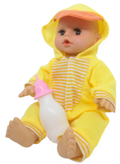 Пупс лялька розмовляє плаче сміється в костюмі каченя 29.5 см Little baby з пляшечкою | Зображення 3