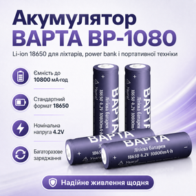 Акумулятор 18650 BAPTA BP-1080 10800mAh 4.2V Li-Ion для ліхтарів, електроніки та power bank