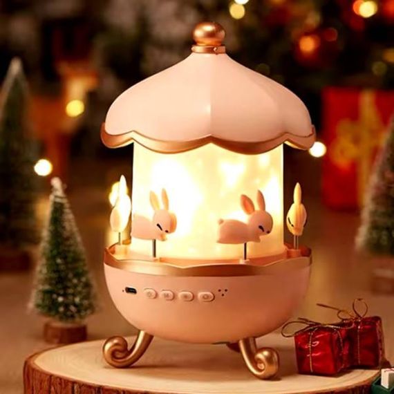 Проектор-ночник музыкальный LED Карусель зайчиков WH-E11-02 (12 мелодий + Bluetooth+аккумулятор) Розовый