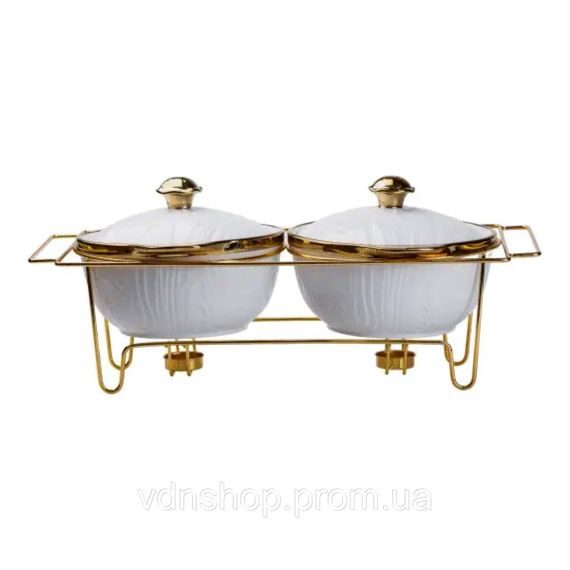 Мармит фарфоровый на 2 секции по 1.5 л на металлической подставке 51×23×18 см HP1040