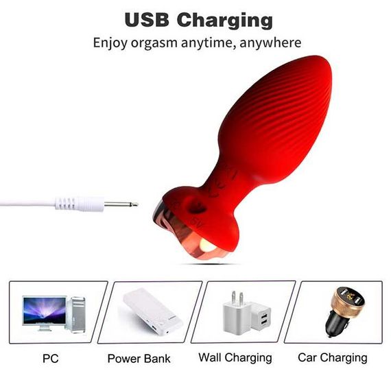 Силікональний анальний корок із вібрацією Rose з Д/К 3,5*9 см. Червоний — Анальні іграшки | Зображення 5